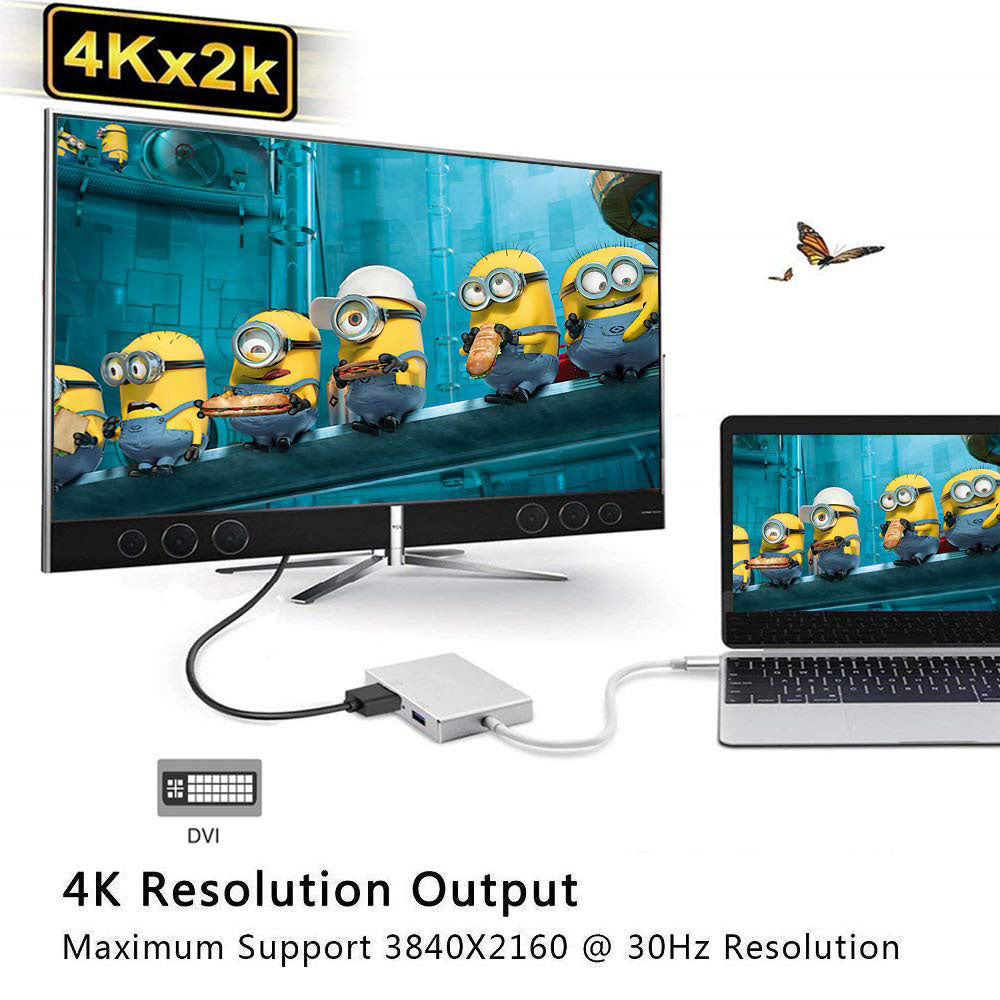 Multi-Function USB 3.1 Type-C Hub to 4K HDMI/DVI/VGA Video Adapter