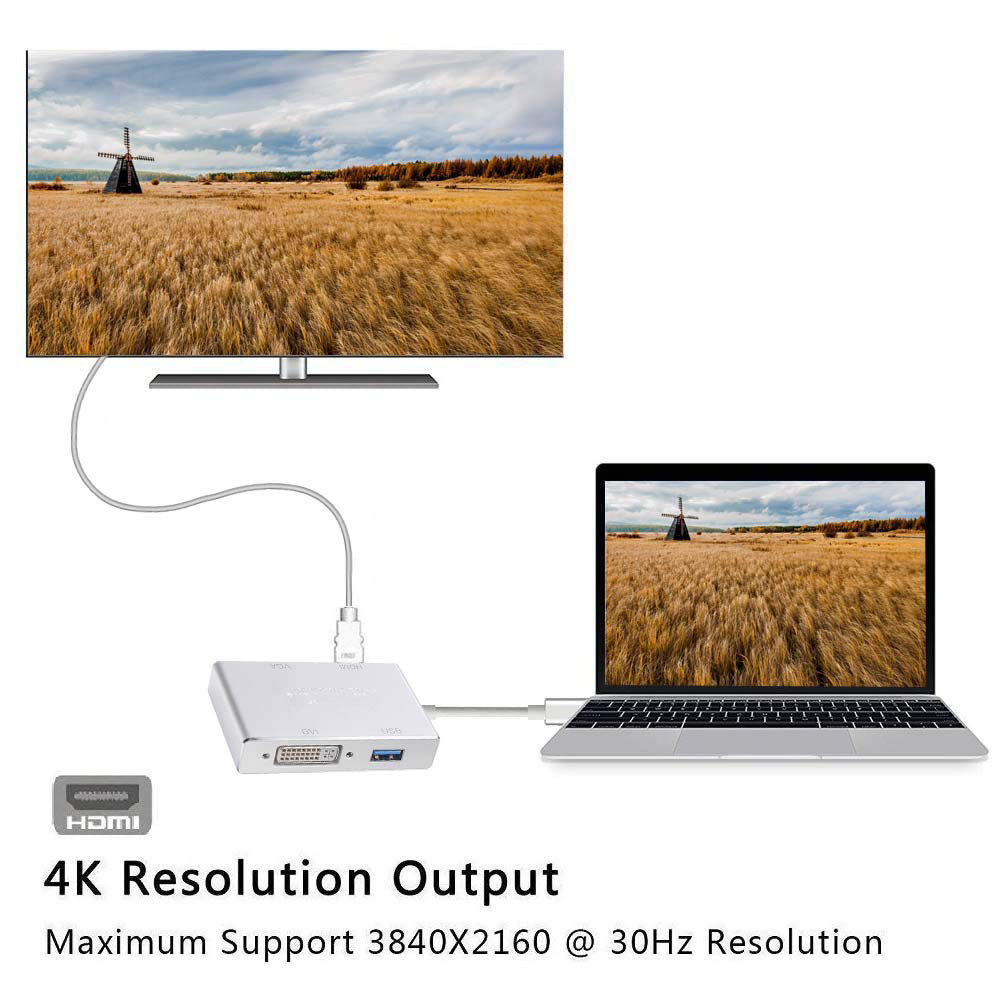 Multi-Function USB 3.1 Type-C Hub to 4K HDMI/DVI/VGA Video Adapter