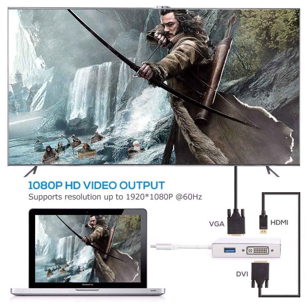 Multi-Function USB 3.1 Type-C Hub to 4K HDMI/DVI/VGA Video Adapter