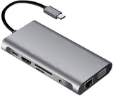 USB HUB C 10 in 1 Type C Adapter Dock 3 USB 3.0 Port 4K HDMI 1080P VGA RJ45 Ethernet - Front View
