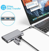 USB HUB C 10 in 1 Type C Adapter Dock 3 USB 3.0 Port 4K HDMI 1080P VGA RJ45 Ethernet - 45-Degree Angle