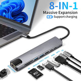 8in1 USB C Adapter 4K HDMI PD USB C Port USB 3.0 RJ45 SD/TF Card Reader Docking Station MacBook Ipad Pro Laptop - Front View