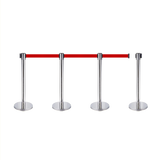 Retractable Queue Crowd Control Barriers | Silver Pole Red Belt - Side View