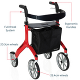 Let's Fly Mobility Rollator Wheelie Walker - Red - Extra Image