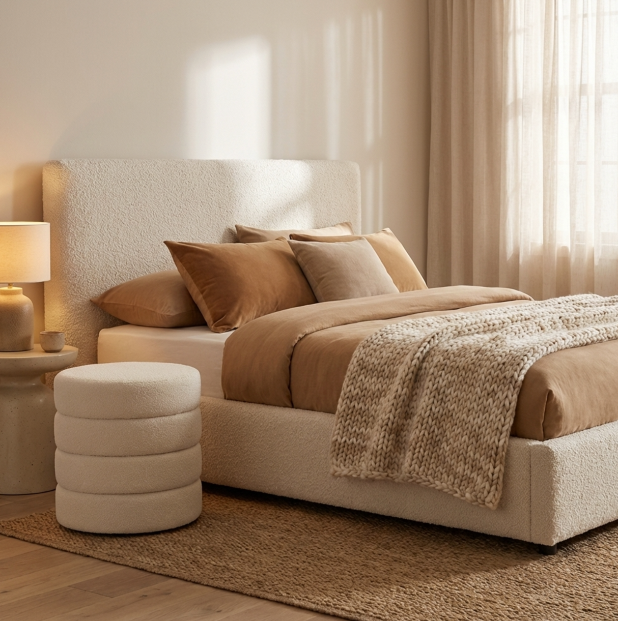 Interior Ave - Cleo White Boucle Ottoman