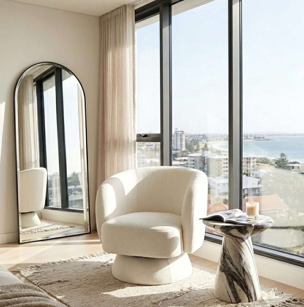 Interior Ave - Celine Swivel Armchair ??Chenille Pearl White
