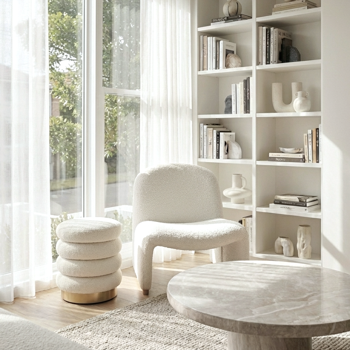 Interior Ave - Haven Curved Boucle Armchair ??Sculptural White