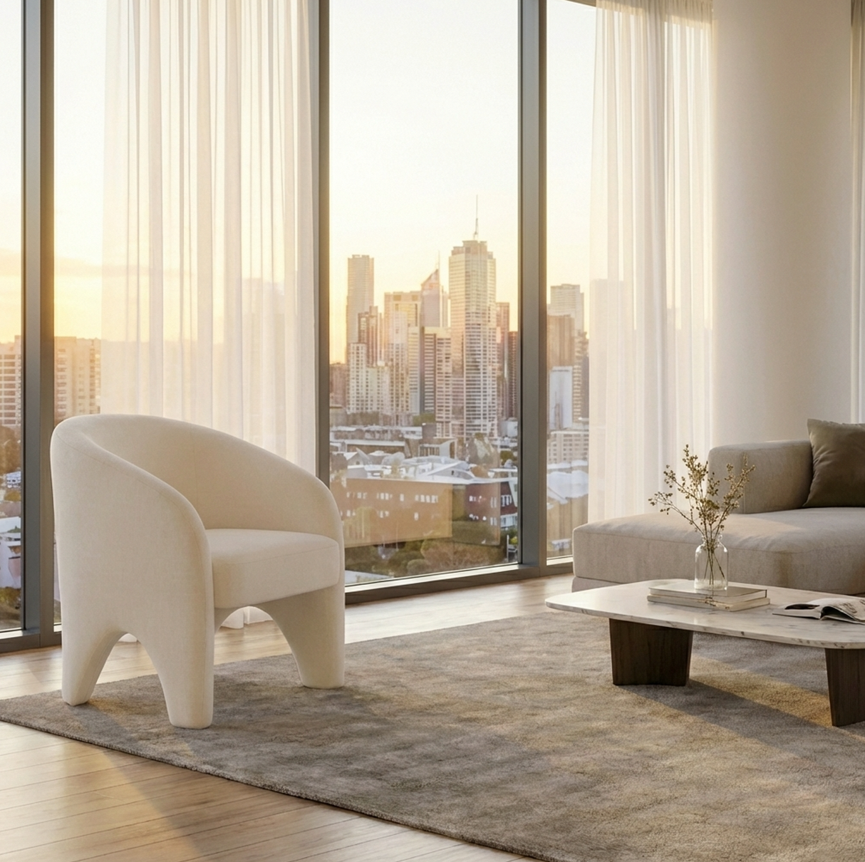 Interior Ave - Nova Sculptural Accent Chair ??White Chenille