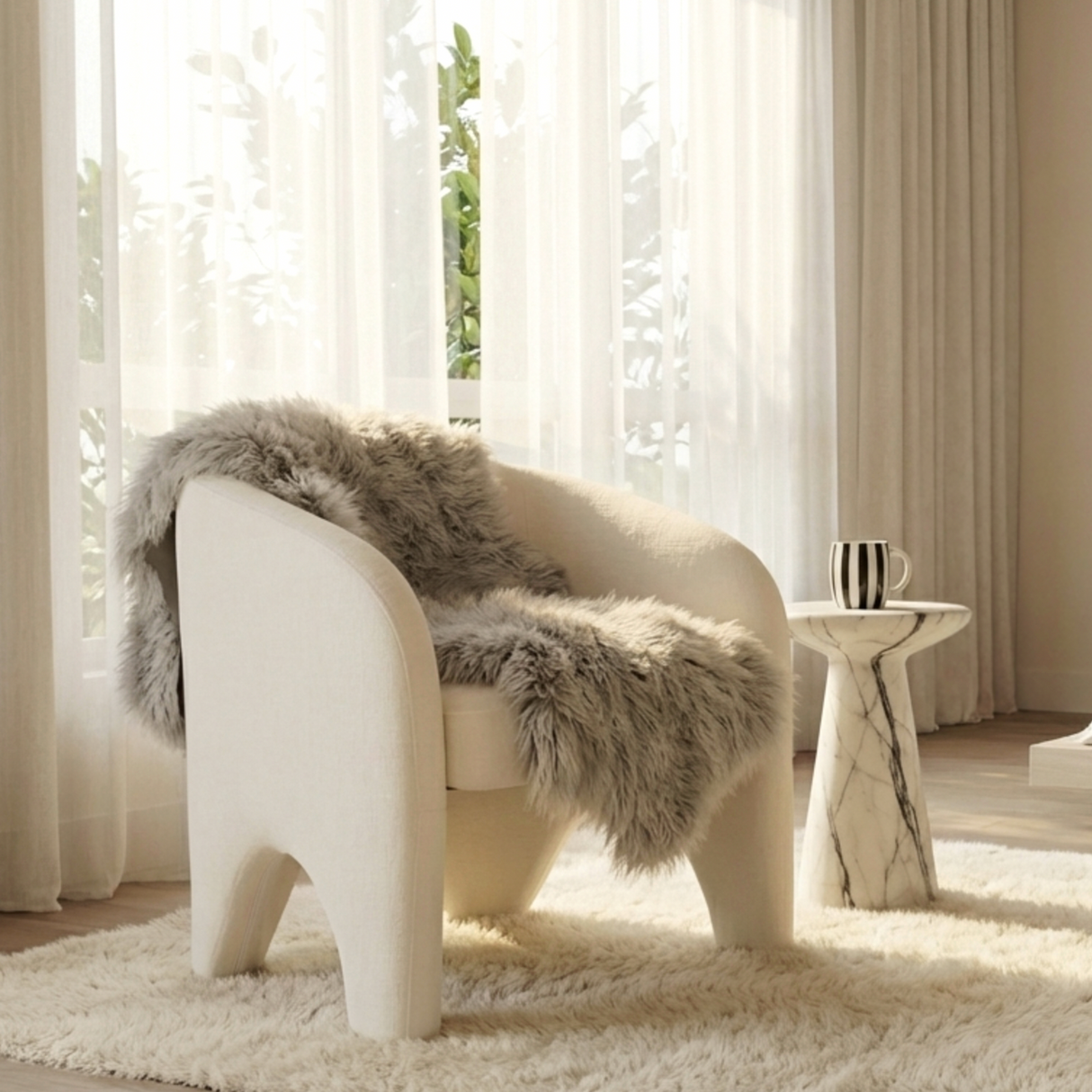 Interior Ave - Nova Sculptural Accent Chair ??White Chenille