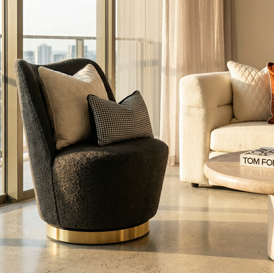 Interior Ave - Chateau Swivel Accent Chair - Charcoal Boucle