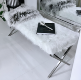 Interior Ave - Oxley Fur Bench - White & Silver - Front View