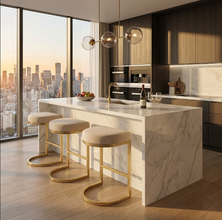Interior Ave - Royale Light Taupe Velvet Kitchen Bar Stool
