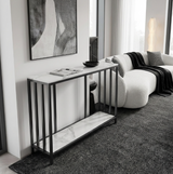 Interior Ave - Bronte Dual Layer Marble Stone Console - White Marble Stone - Side View