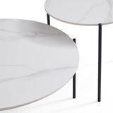 Interior Ave - Bianco Nested Coffee Table Set - White Marble Stone - 45-Degree Angle