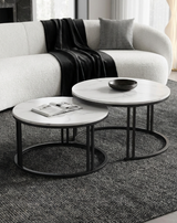 Interior Ave - Premier Nested Coffee Table Set - White Marble Stone - Top-Down View