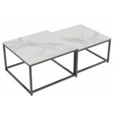 Interior Ave - Ciest Square Nested Coffee Table Set - White Marble Stone - Top-Down View