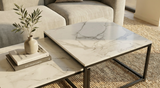 Interior Ave - Ciest Square Nested Coffee Table Set - White Marble Stone - Front View