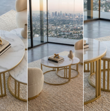 Interior Ave - Premier Nested Coffee Table Set - White Marble Stone - Front View