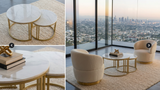 Interior Ave - Premier Nested Coffee Table Set - White Marble Stone - Side View