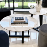 Interior Ave - Broadway Two Tier Marble White Stone Coffee Table Set - Front View