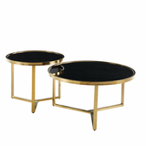 Interior Ave - Designer Giselle Black Glass & Brushed Gold Coffee Table Set - Front View