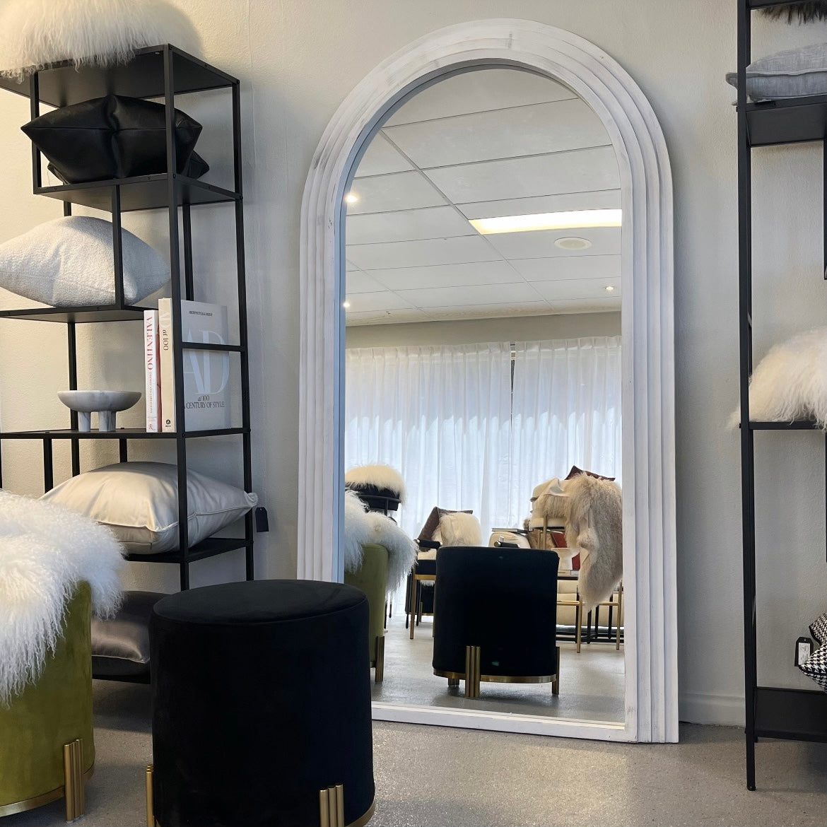 Interior Ave - Sierra Arched Mirror ??Beach White | Sculptural Full-Length Mirror