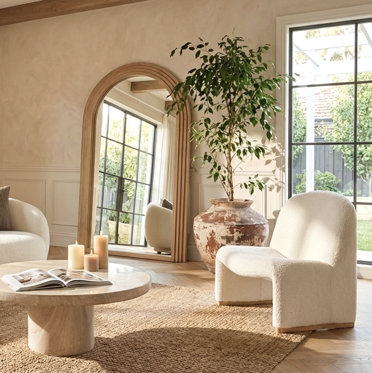 Interior Ave - Sierra Arched Step Mirror ??Signature Sculptural Oak Wood Statement Piece
