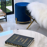 Interior Ave - Apollo Velvet Ottoman - Blue - Front View