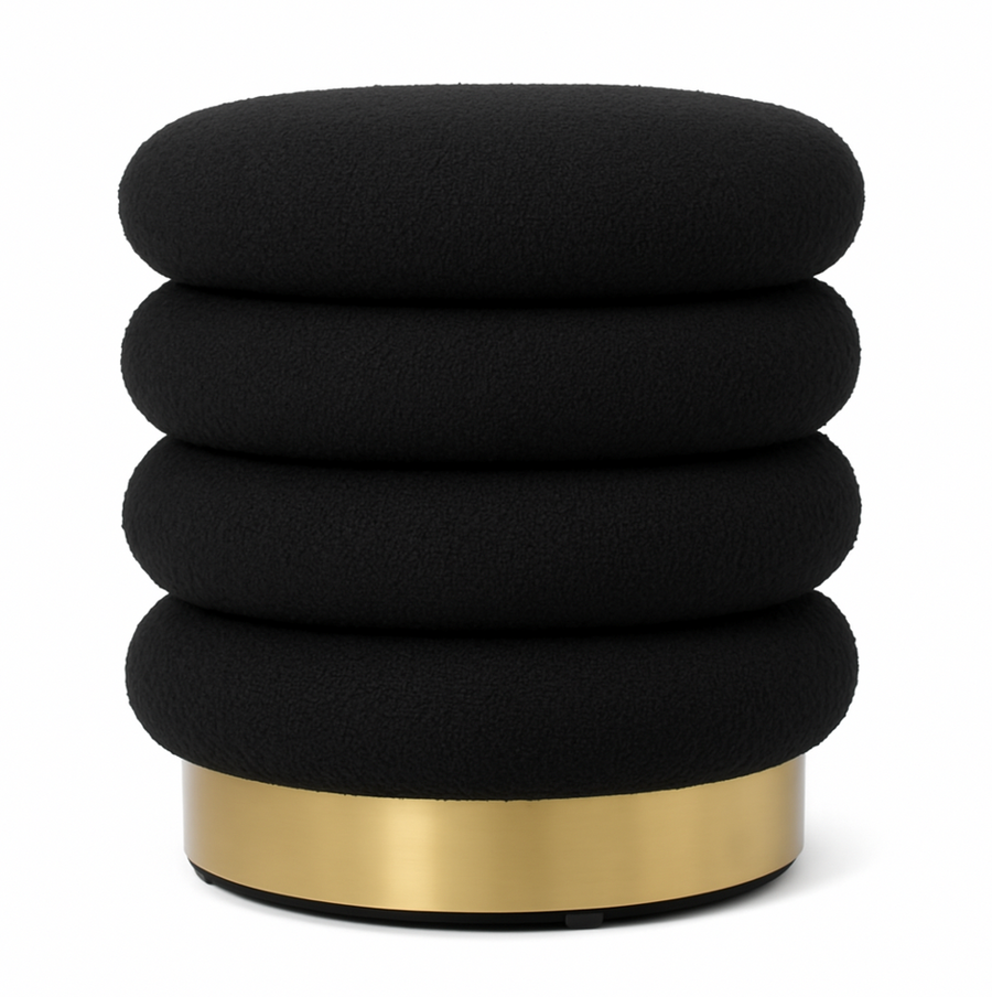 Interior Ave - Roma Round Velvet Ottoman / Footstool – Black