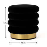 Interior Ave - Roma Round Velvet Ottoman / Footstool – Black - Top-Down View