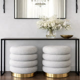 Interior Ave - Roma Round Tweed Ottoman / Footstool – Light Grey - Front View