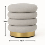 Interior Ave - Roma Round Tweed Ottoman / Footstool – Light Grey - Top-Down View