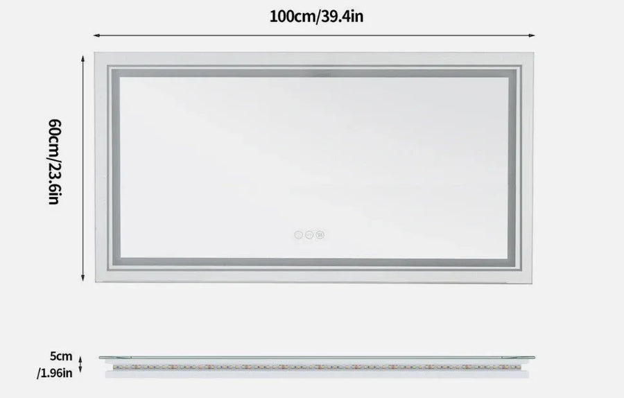 Interior Ave - 100 x 60cm Rectangle Frameless LED Bathroom Mirror