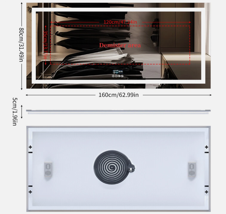 Interior Ave - 80 x 160cm Rectangle Frameless LED Bathroom Mirror – Bluetooth