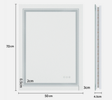 Interior Ave - LED Rectangle Frameless Salon / Bathroom Wall Mirror - 70 x 50cm - 45-Degree Angle