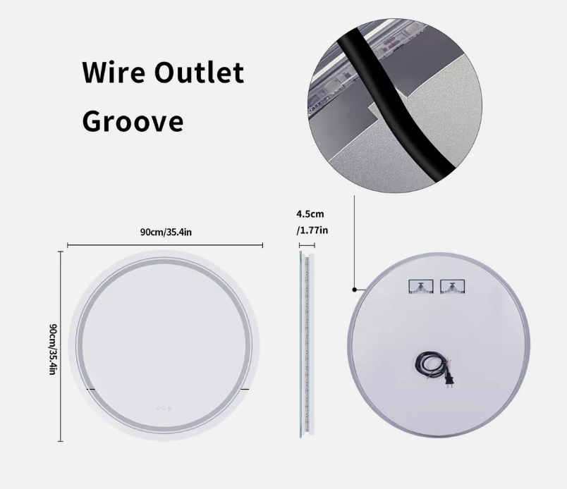 Interior Ave - LED Round Frameless Salon / Bathroom Wall Mirror - 90cm