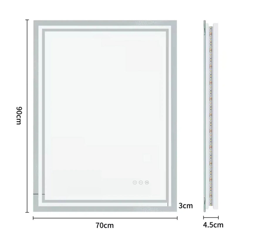 Interior Ave - 70 x 90cm Rectangle Frameless LED Bathroom Mirror