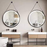 Interior Ave - LED Round Hanging Salon / Bathroom Wall Mirror - Black - 60cm - Front View