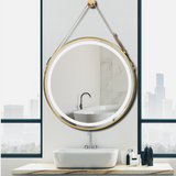 Interior Ave - LED Round Hanging Salon / Bathroom Wall Mirror - Gold - 80cm - Front View