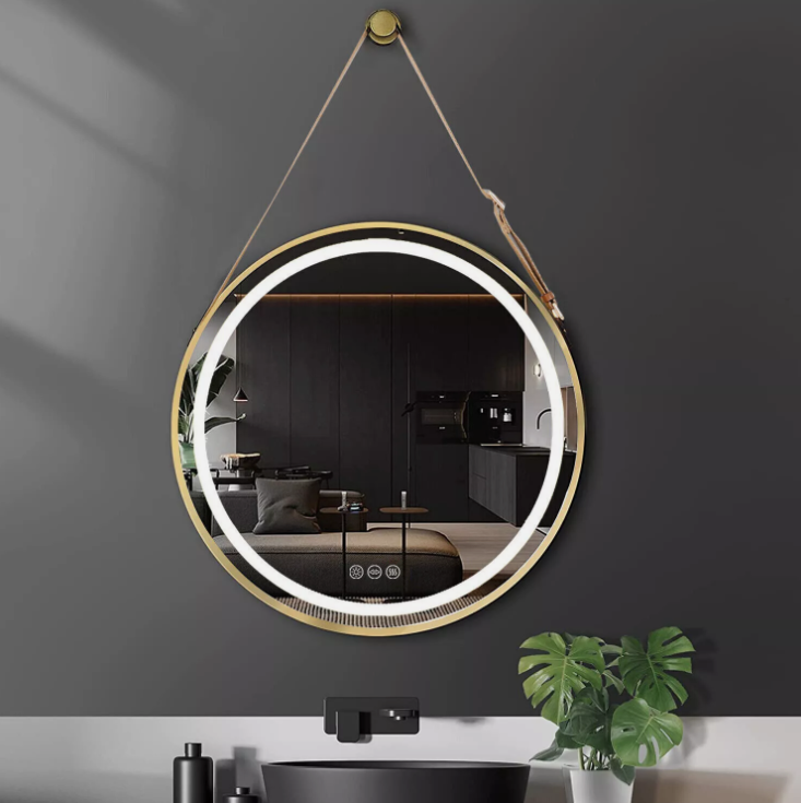 Interior Ave - LED Round Hanging Salon / Bathroom Wall Mirror - Gold - 80cm