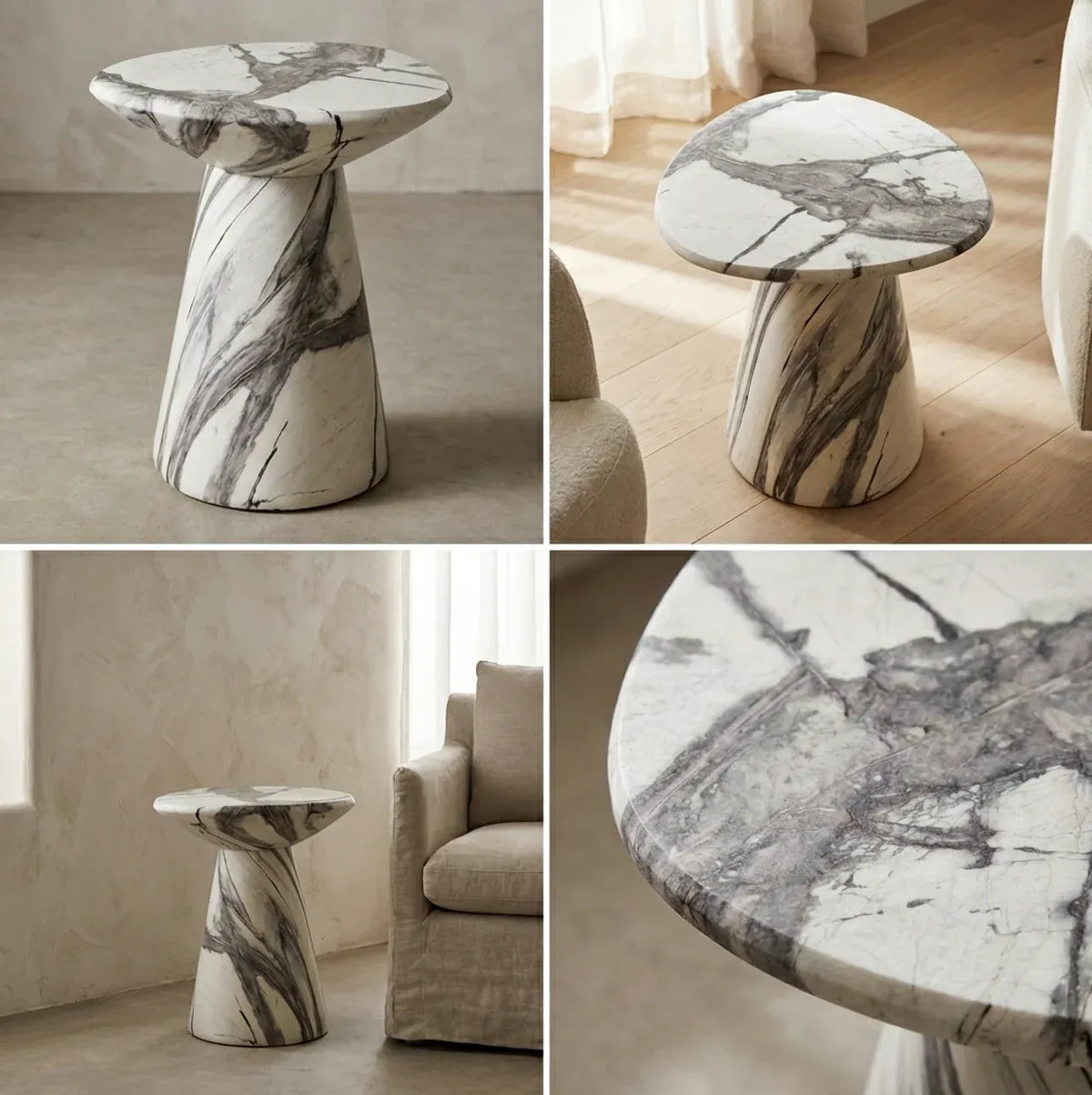 Interior Ave - Veneta Stone Side Table - Panda Marble Finish