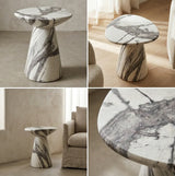 Interior Ave - Veneta Stone Side Table - Panda Marble Finish - 45-Degree Angle