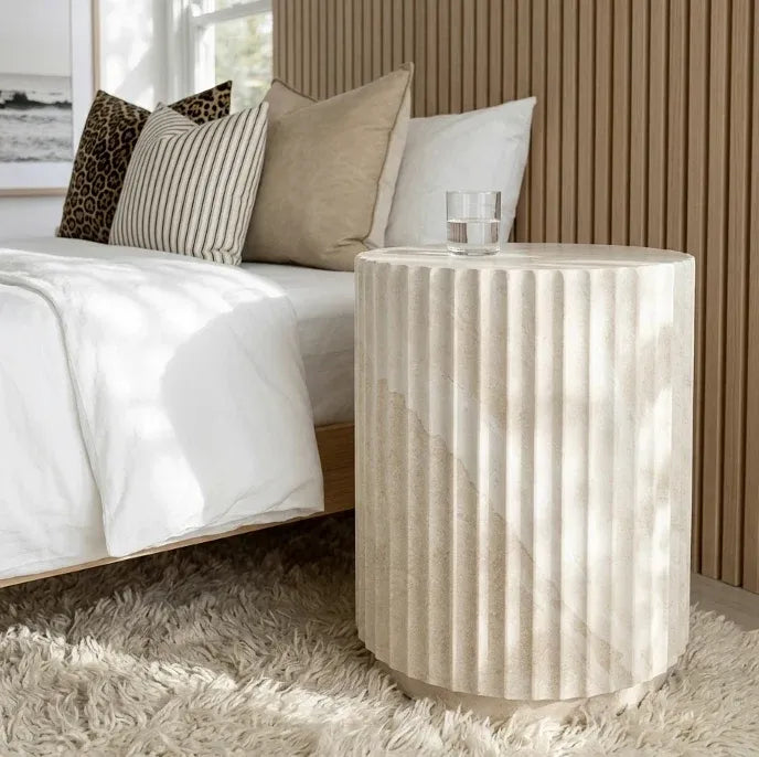 Interior Ave - Vera Fluted Stone Side Table - Matte Natural Stone