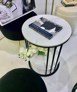Interior Ave - Cleo Black Two Shelf Stone Side Table - Front View
