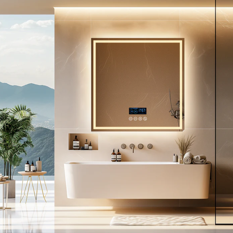 Interior Ave - 80 x 80cm Square Frameless LED Bathroom Mirror – Bluetooth