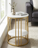 Interior Ave Cleo Gold Two Shelf Stone Side Table - Front View