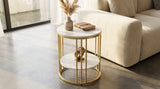 Interior Ave Cleo Gold Two Shelf Stone Side Table - Side View