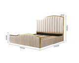 Elegant Luxury King Size Bedframe in Beige with Gas Lift Storage Velvet Fabric Golden Trim - Side View