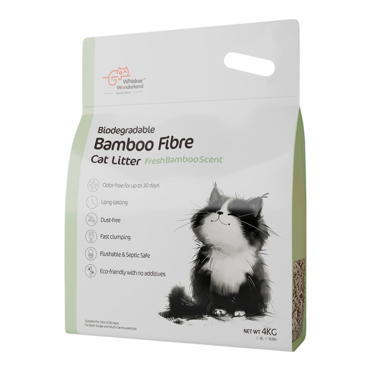 Whisker Wonderland Bulk Biodegradable Bamboo Fibre Cat Litter 4KG - Full Box (Save More!) | Superior Odour Control, Fast Clumping & Flushable | Eco-