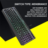 Illuminated RGB Gaming Keyboard with 8 Light Modes and 19 Anti-Ghosting Keys - Side View